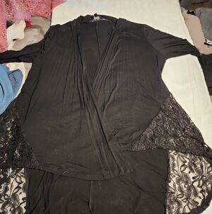 Women's Black Lace-Trim Open Front Cardigan - Brand Unspecified
